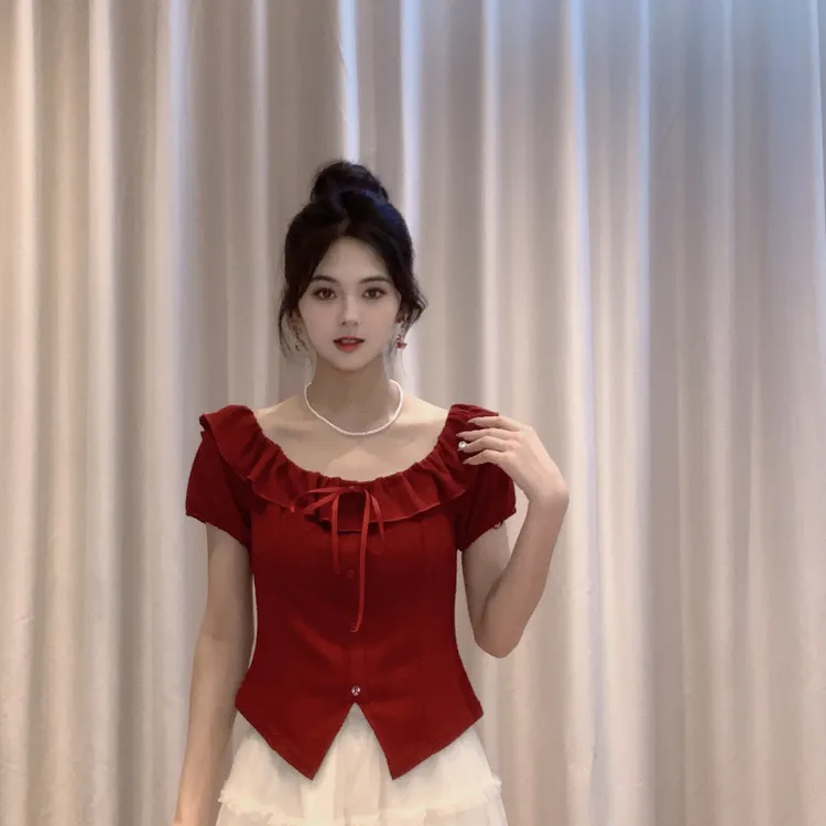 IEF/爱依服2025夏新款法式性感小女人气质甜美百搭修身上衣