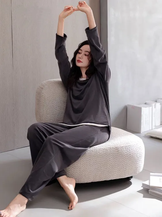 睡衣女秋冬款冬季假两件海岛绒家居服黑色高级感法兰绒套装珊瑚绒