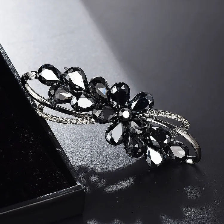 BQAj黑色轻奢水晶花朵发夹女后脑勺高级感半扎发韩系精致弹簧夹