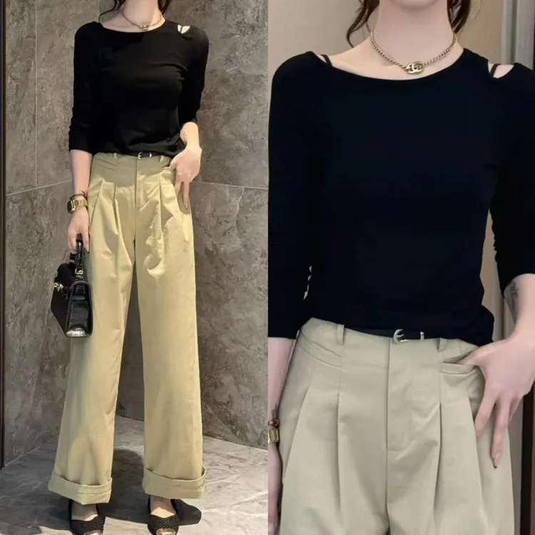 2025春夏新款时尚显瘦气质女士网红洋气两件套百搭款D6033