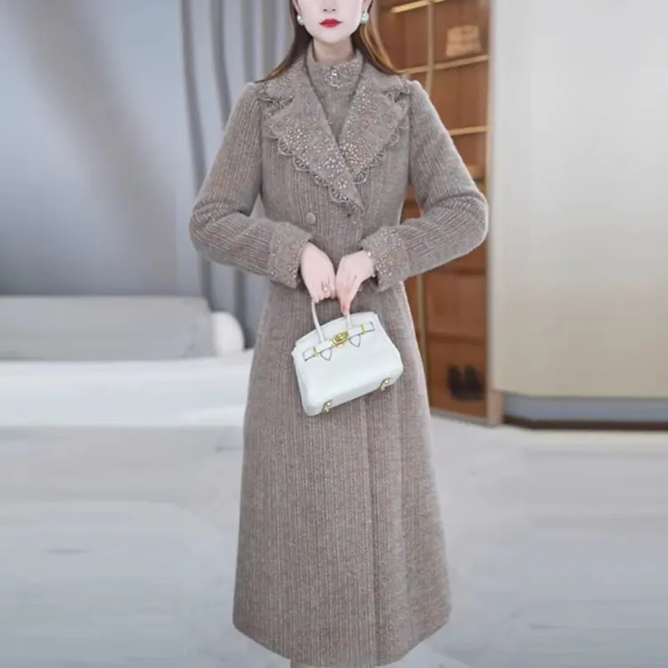 加棉加厚中长款套装裙女2025冬季新款时尚外套+连衣裙两件套潮