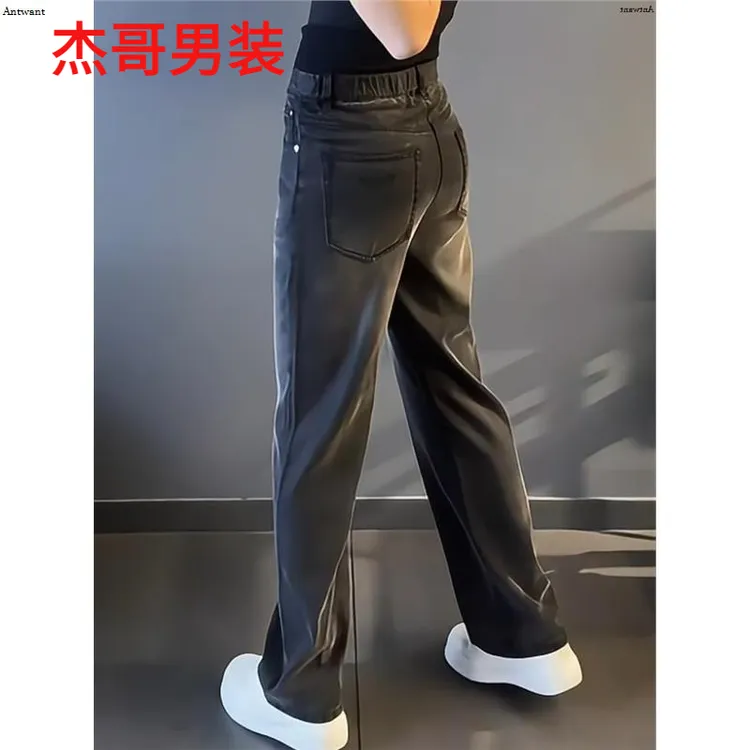 春秋2025新款男款直筒男裤大码男装黑色高级感牛仔裤男士高档宽松