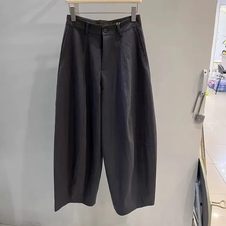 韩系高级感设计阔腿休闲弯刀裤女2025秋新款高腰遮肉阔腿显瘦长裤