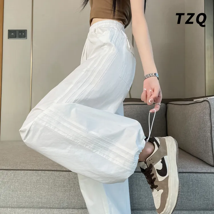 速干工装休闲裤女秋季厚款美式高腰显瘦阔腿束脚老钱风松弛感女装