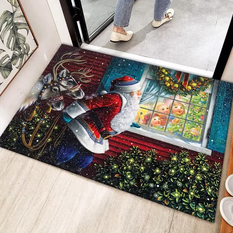 圣诞节地垫门口地垫耐脏入户门家用水晶绒点塑底圣诞地垫