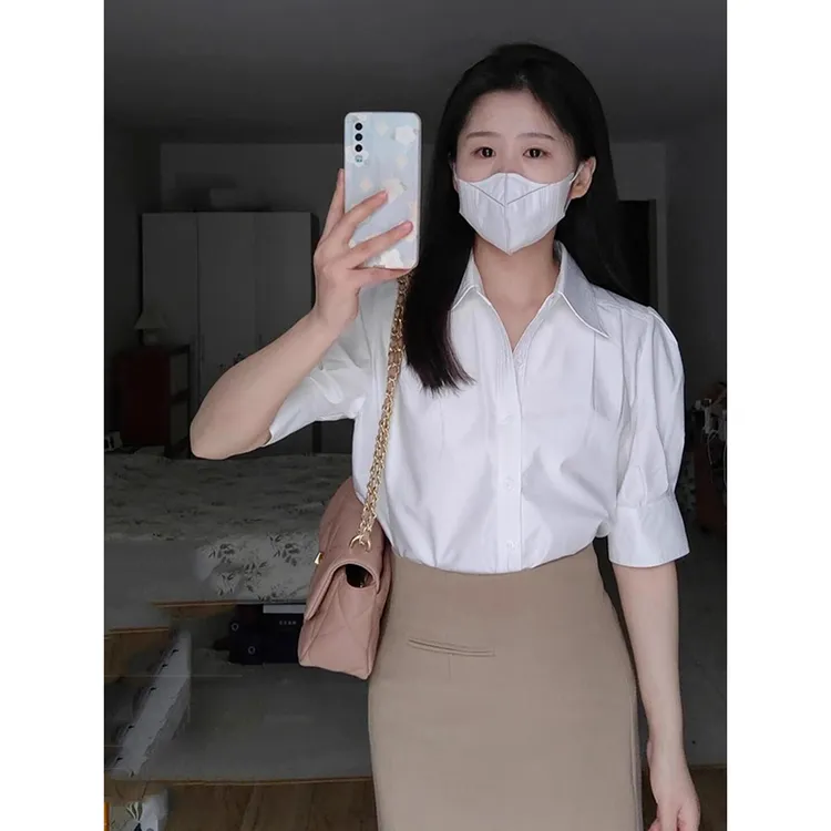 法式气质白色衬衫女2025春夏新款设计感小众通勤衬衣女短袖上衣