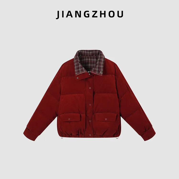 江洲【昙栗】冬季新款氛围感十足百搭时尚格纹棉服面包服外套百搭款