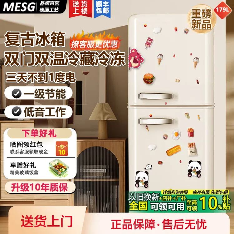 德国品质复古冰箱家用小型一级能效节能高颜值双门小户型冷藏冷冻