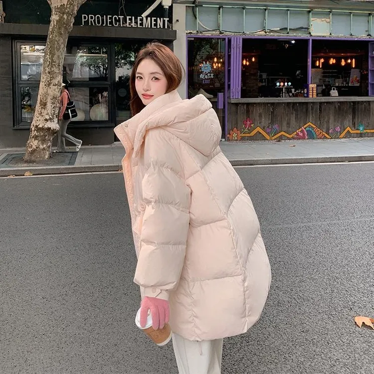 淳启甜美减龄粉色奶呼呼羽绒服冬季新款加厚保暖中长版外套百搭潮