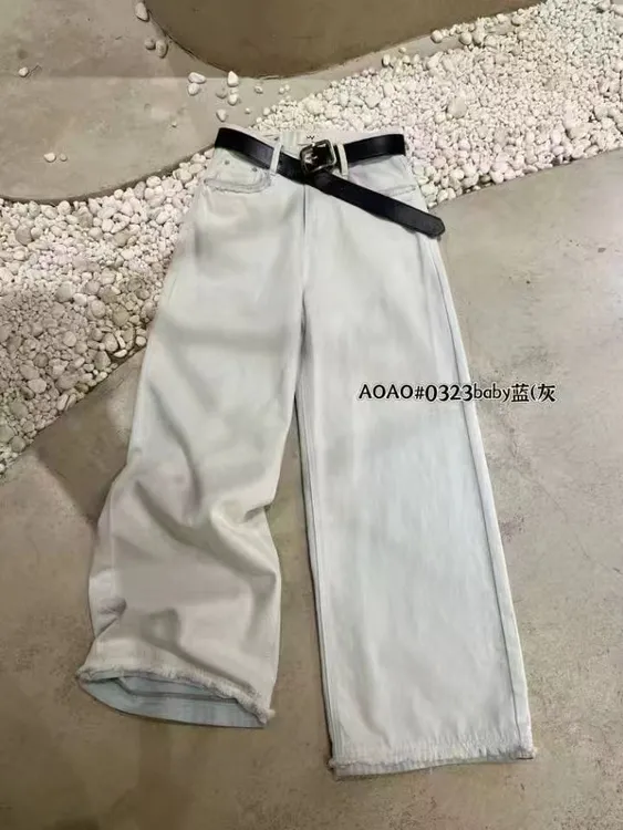 洗水高腰宽松牛仔裤解构线设计感休闲直筒阔腿裤子