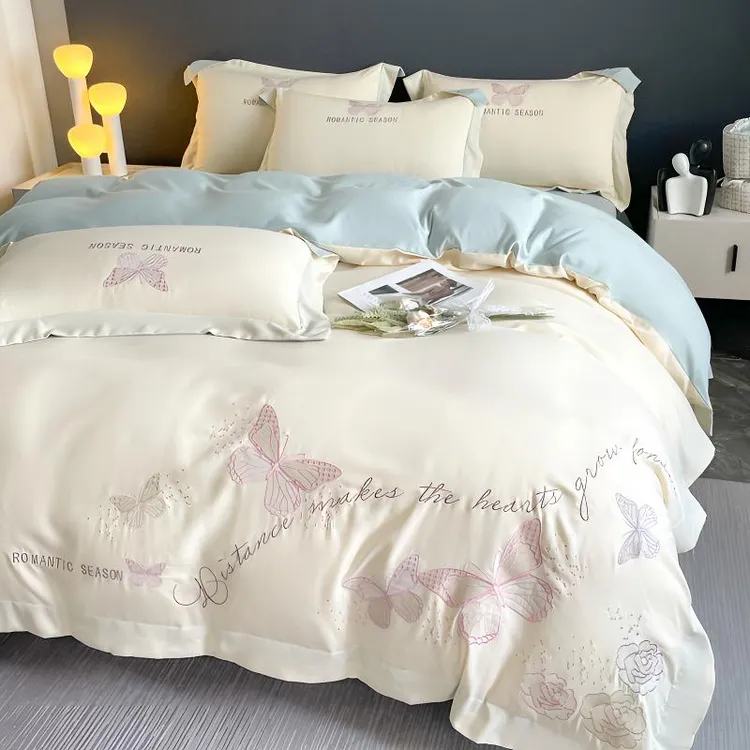 富安娜轻奢新款A类全棉裸睡四件套纯棉床单被套被罩纯色床上用品