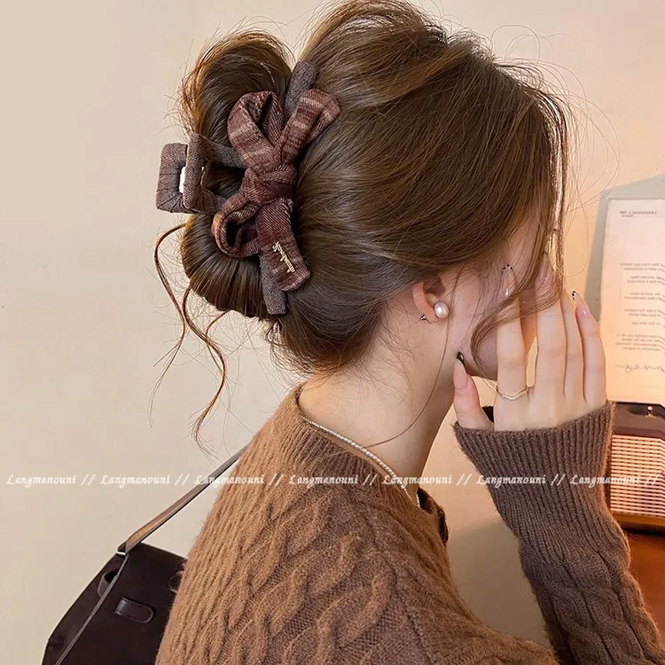 美拉德蝴蝶结抓夹女高级感大号鲨鱼夹子2025新款盘发夹后脑勺头饰