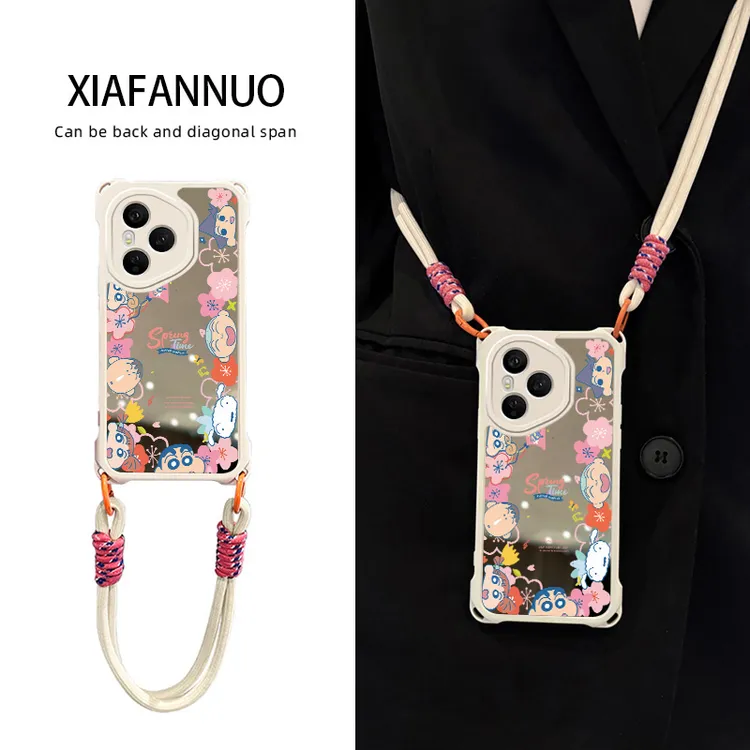 适用华为荣耀400pro手机壳300镜子镜面高颜值带挂绳斜挎蜡笔小新