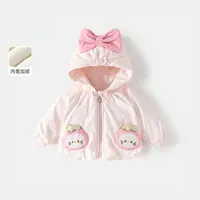 女童冬装外套加绒加厚款拉链连帽婴幼儿普通外套加绒洋气秋冬童装