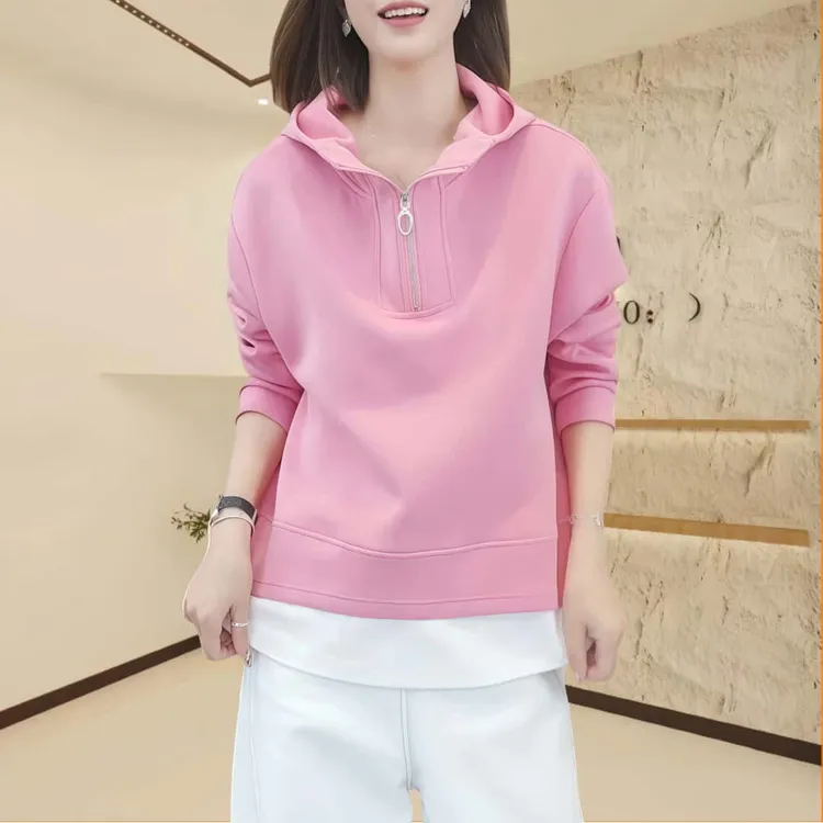 1秋季连帽假两件卫衣外套女长袖2025洋气显瘦休闲慵懒风宽松上衣