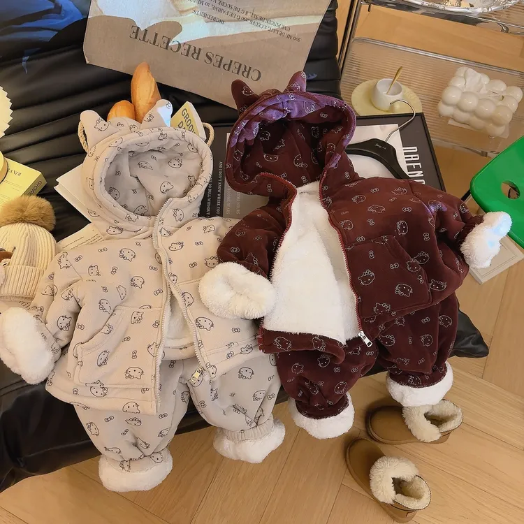 2025冬加绒加厚套装冬装连帽保暖卫衣女宝冬季套装洋气可爱