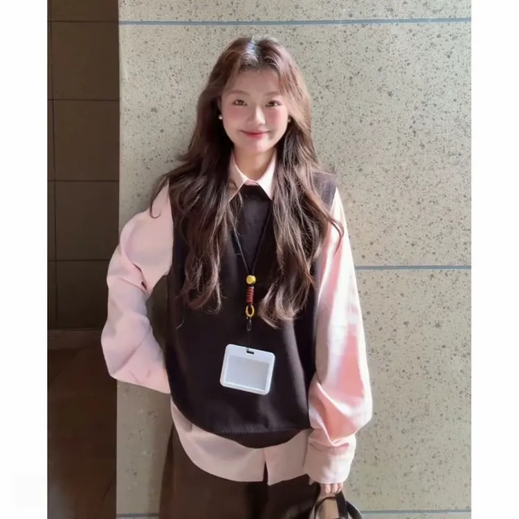 美拉德针织马甲背心女装2025新款学院风外搭叠穿套头无袖毛衣上衣