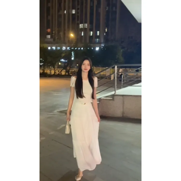 【尹姿定制】针织半身裙套装长款遮肉夏款腰带一字肩上衣半身裙