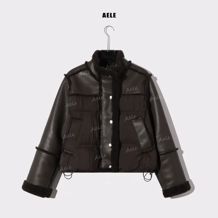 AELE长袖立领百搭加绒领设计师女拼接厚款羽绒外套 Y855 3918 AD