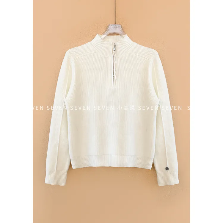 ①七七146小个子半高领拉链针织衫女冬季保暖时尚百搭毛衣小美说