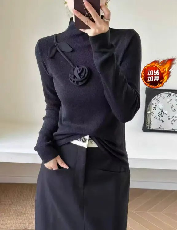 （秋冬羊绒）秋冬针织T恤女2025新款修身百搭打底衫时尚长袖8267#