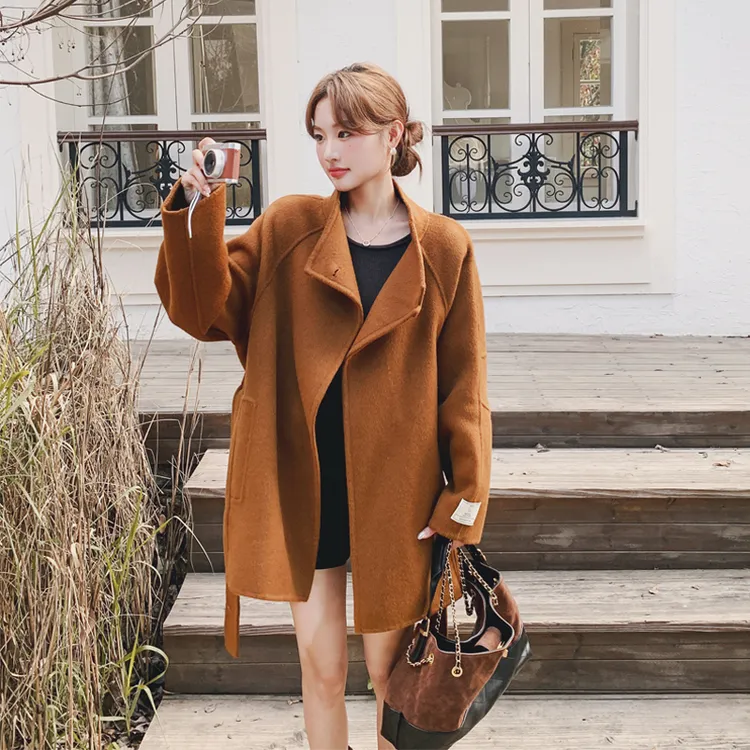 南瓜色美拉德双面呢羊毛大衣女秋冬2025高级感轻熟风气质毛呢外套