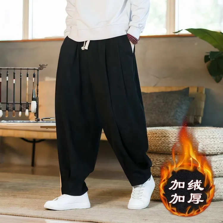 2024新款中国风男士休闲裤冬季复古宽松大码加绒保暖灯芯绒哈伦裤