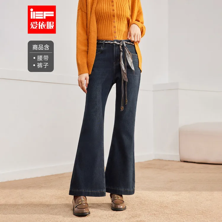 IEF/爱依服2025冬季新款韩版时尚通勤气质百搭加绒保暖牛仔喇叭裤