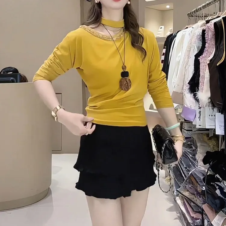 设计感秋季轻奢圆领t恤2025新款百搭休闲风女装慵懒个性纯色上衣