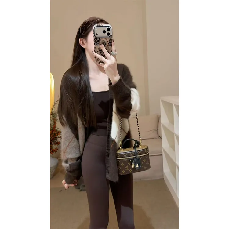 韩版慵懒风宽松针织开衫内搭背心吊带秋冬高级感外套紧身休闲长裤