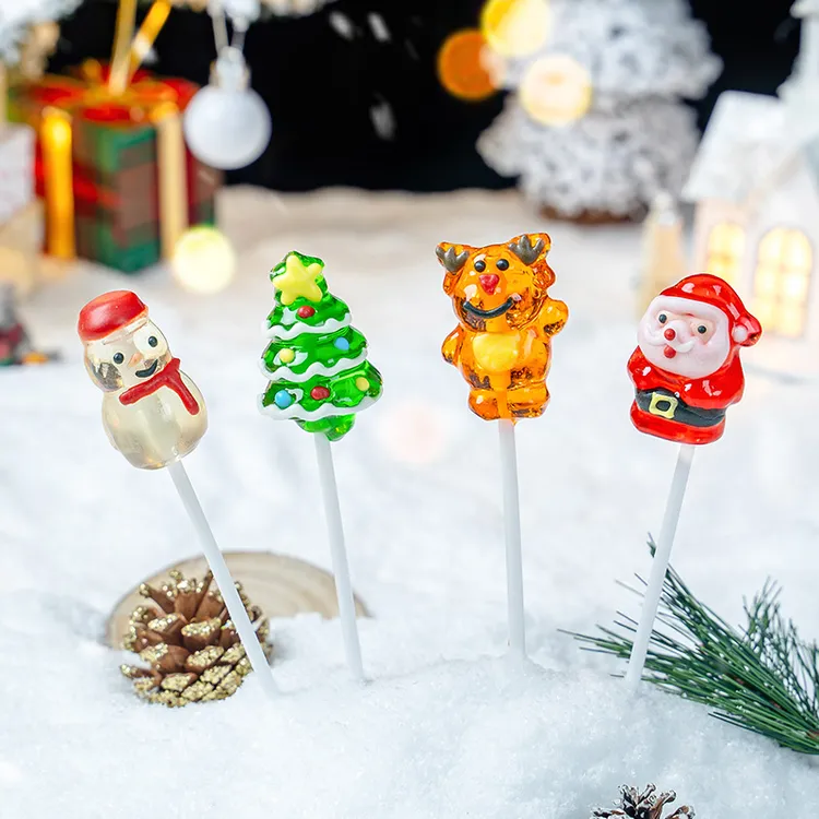 圣诞节造型4D水晶棒棒糖儿童糖果圣诞老人水果硬糖派对节日礼物