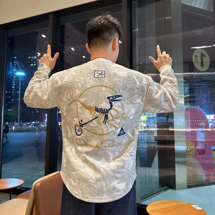 探戈精品【刺绣恐龙鸟卫衣】2025秋冬季长袖国风潮流百搭刺绣男t恤