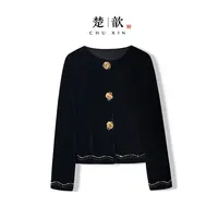 【金梦】2025新款秋季上衣女新中式宽松圆领高级感绣花气质丝绒外套