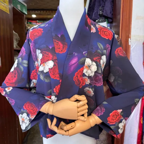 新款藏式拉萨服冰丝衬衣深色立体花朵
