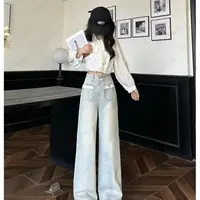 2025窄版直筒阔腿裤高腰新款小香风牛仔裤显高显瘦牛仔裤