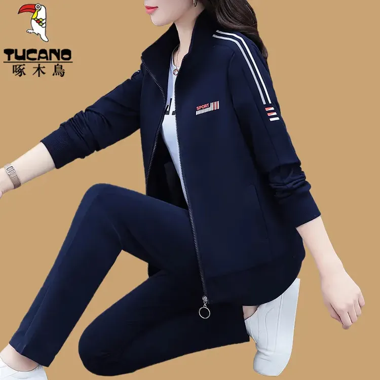 【官方】啄木鸟春秋休闲运动服套装女2025新款中老年妈妈跑步三件套