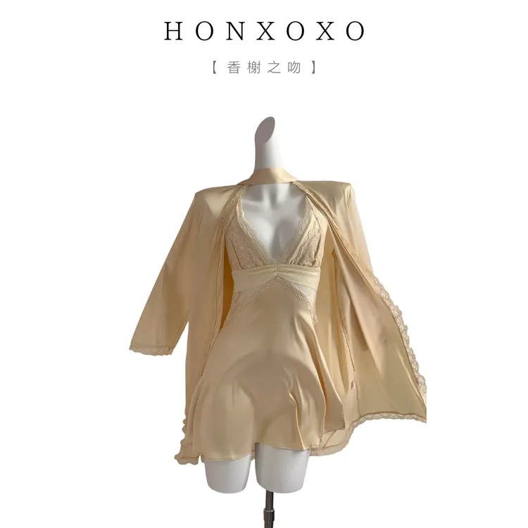 【香榭之吻/丝】性感睡衣高级感纯欲风战袍带胸垫后大露背蕾丝睡裙