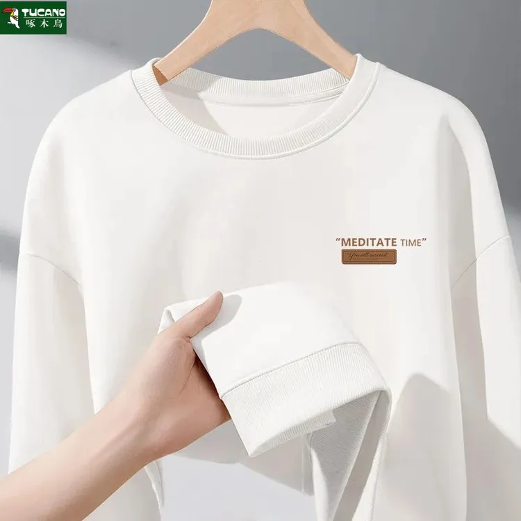 啄木鸟秋冬圆领套头男款加厚卫衣潮流盐系百搭宽松休闲长袖男士