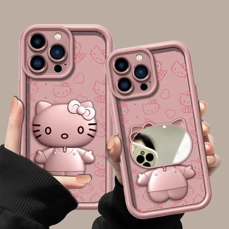凯蒂猫镜子支架适用苹果16手机壳iPhone15小米14vivoppo华为p70套