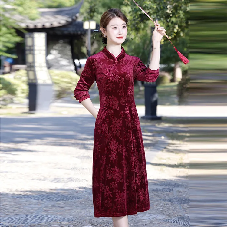 妈妈装秋季新款长袖连衣裙40岁50中年女装时尚显瘦遮肚气质裙子
