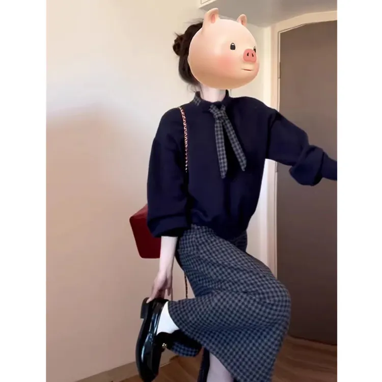 学院风毛衣针织连衣裙子女2025秋冬季新款miu里miu气穿搭套装长裙