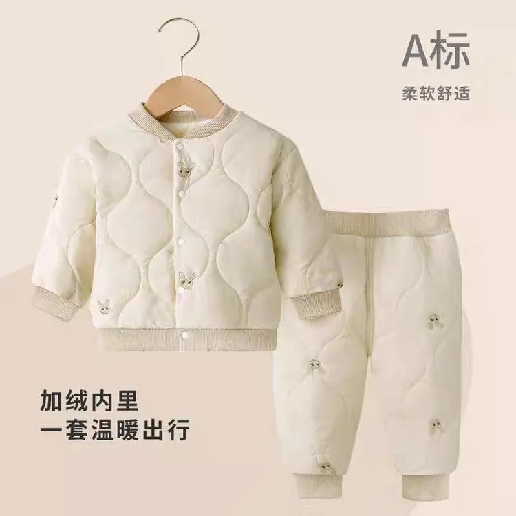 宝宝冬装儿童薄棉套装新款加绒男女童夹棉服保暖两件套洋气衣服
