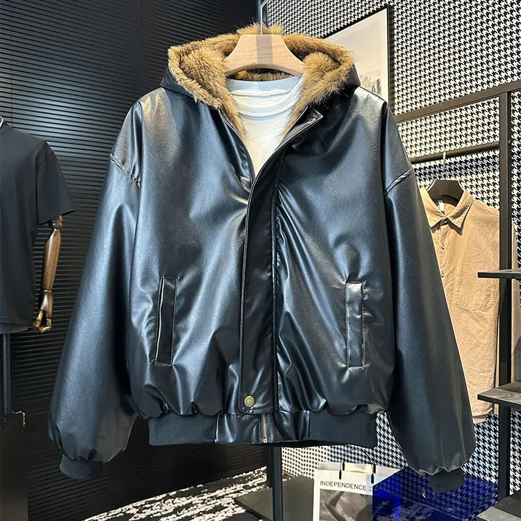 DBXB潮牌美式高级感夹克棉服男冬季加绒加厚双面穿皮毛一体外套男