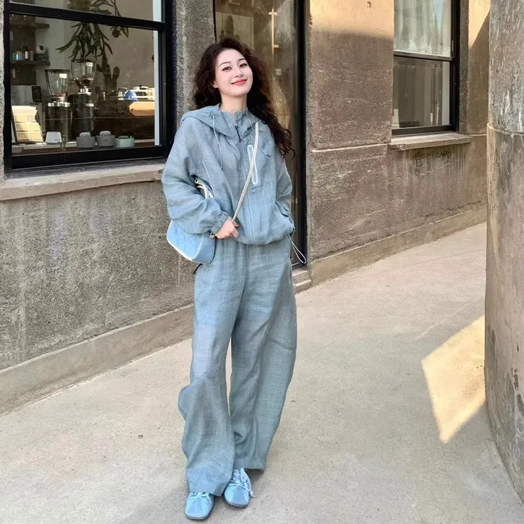 运动服套装女2025超火夏装搭配一整套轻薄透气防晒上衣长裤两件套