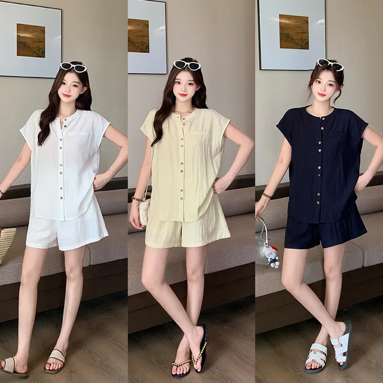 2025夏季新款大码女韩系减龄高级无袖衬衫短裤套装两件套22807