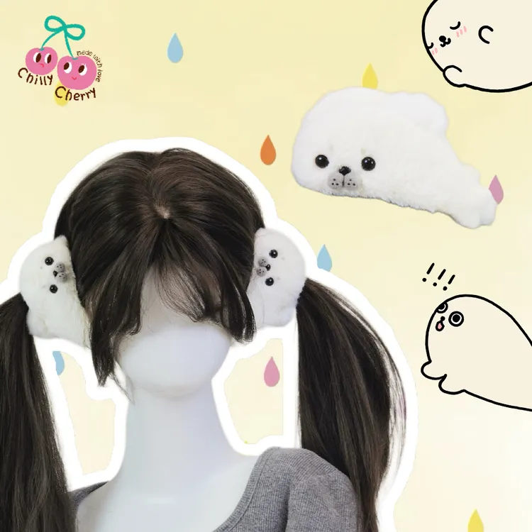ChillyCherry小海豹鲨鱼夹毛绒抓夹可爱侧边夹鸭嘴夹发饰原创礼物