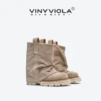 VINYVIOLA25新款秋冬S线圆头复古套筒时装靴