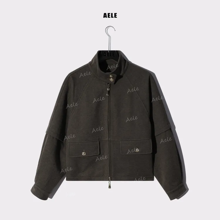 AELE秋冬宽松立领落肩袖毛呢工装裁剪设计短款外套 W855 3351 AD