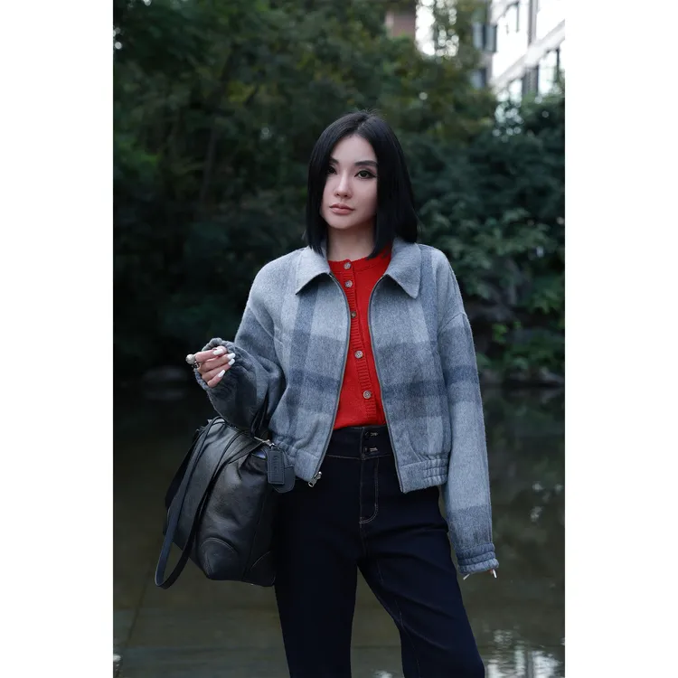 【妙妙精选】HUANGNAJI灰格-时尚气质设计感两面穿羊毛大衣9-80