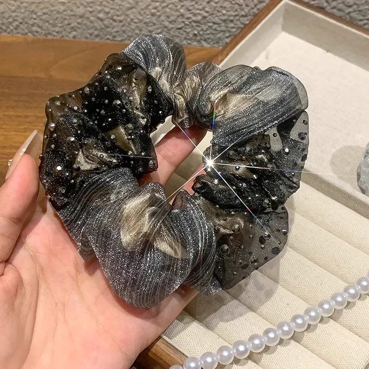 韩版欧根纱发圈满天星镶嵌法式双层水钻甜美气质头花扎头发头绳女